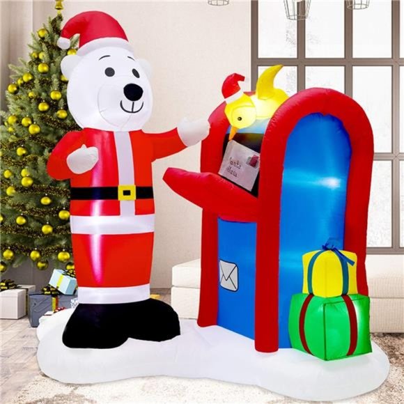 6FT Christmas Inflatable Decor, Lighted Polar Bear Mailing Letter to Santa Scene